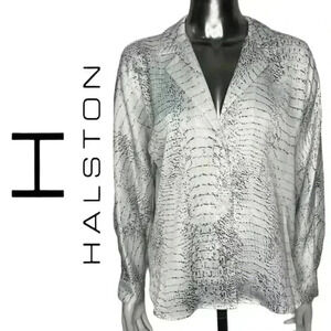 H by Halston  Snake Print Notched Collar Blouse Size Small Blouse